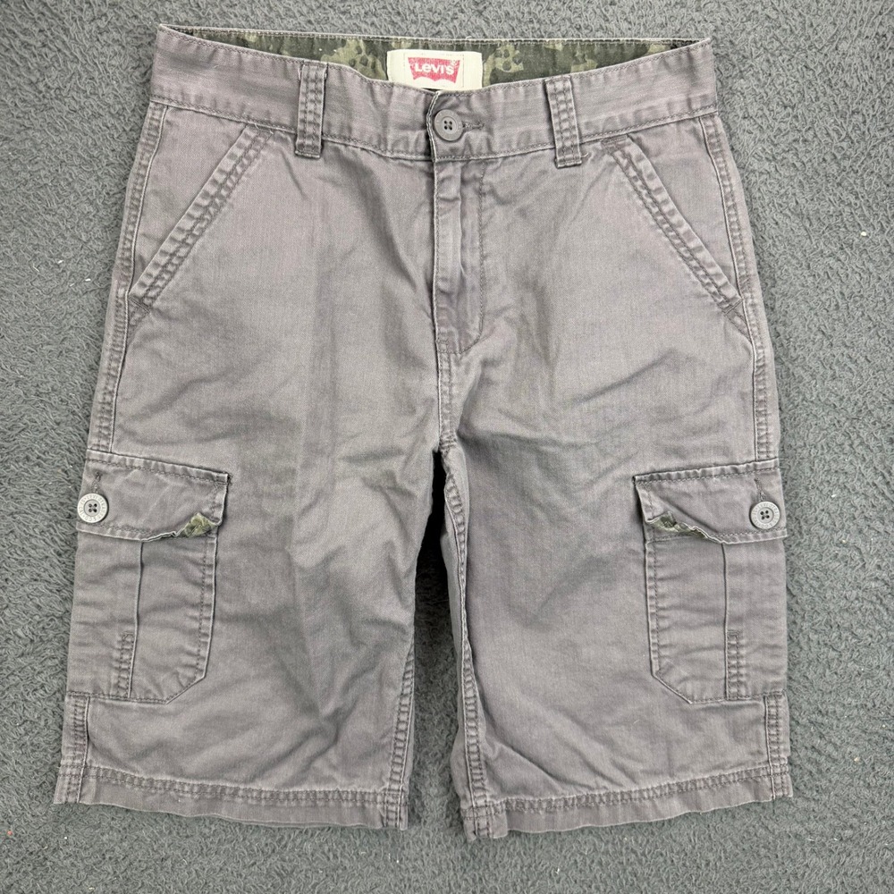 Levis Mens Grey Herringbone Cargo Shorts Camo Trim Size 28 Utility Gorpcore